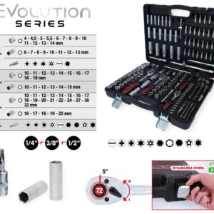 1/4" + 3/8" + 1/2" Socket set, 195 pcs